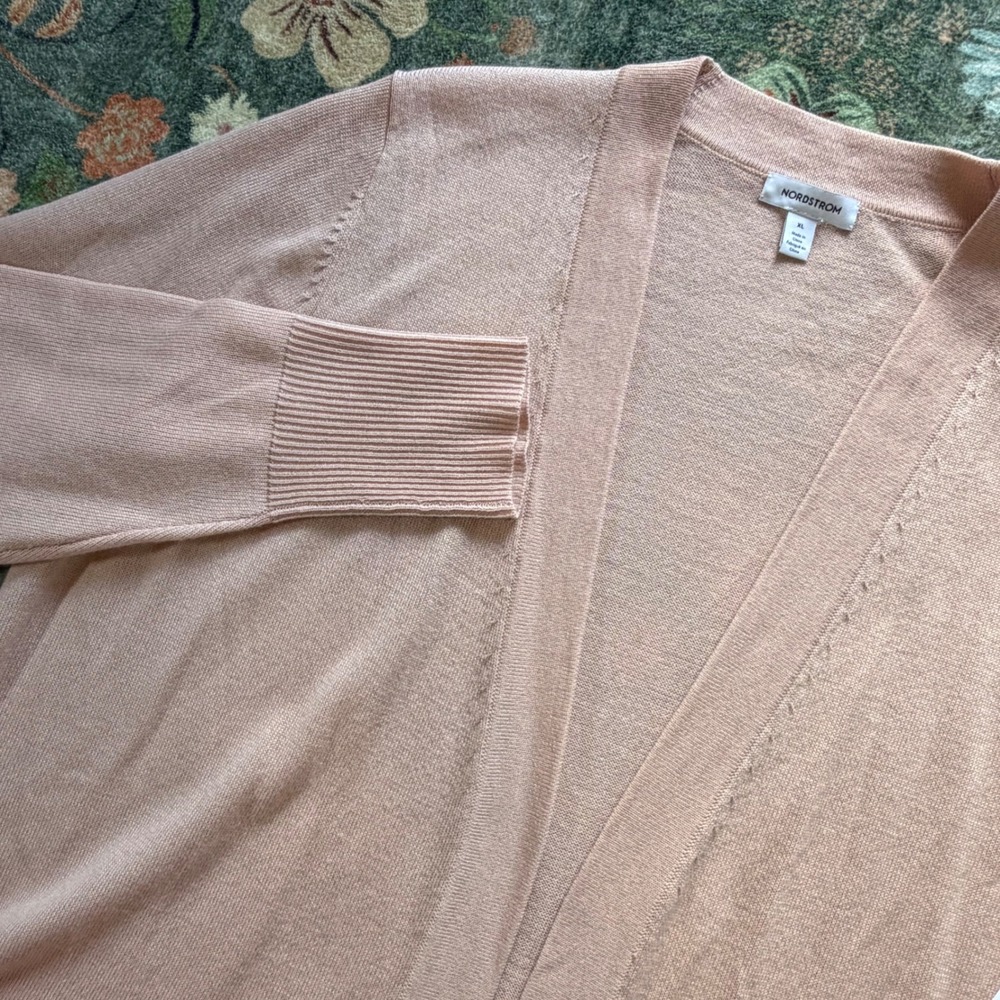 Nordstrom Everyday‎ Pink Smoke Merino Wool Blend Open Front Cardigan XL NWT
